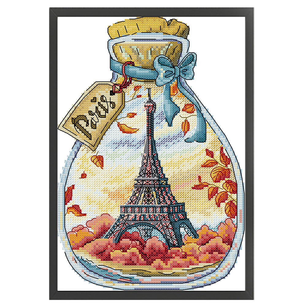 Paris In A Bottle - 14CT Stamped Cross Stitch 19*29CM (Joy Sunday)