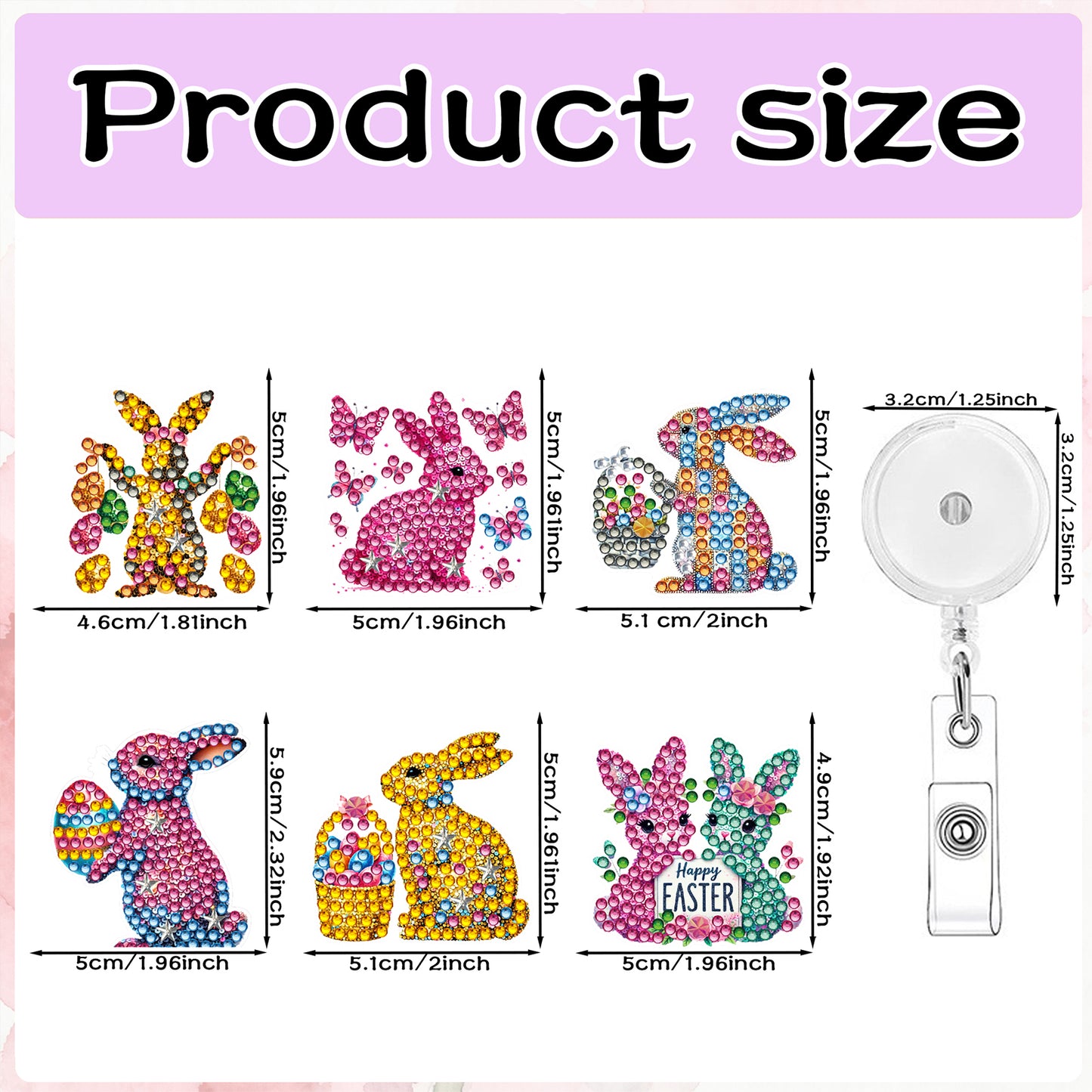 Rabbit 6Pcs DIY Diamond Painting ID Holder with Clip Rhinestone Nurse Badge Reel