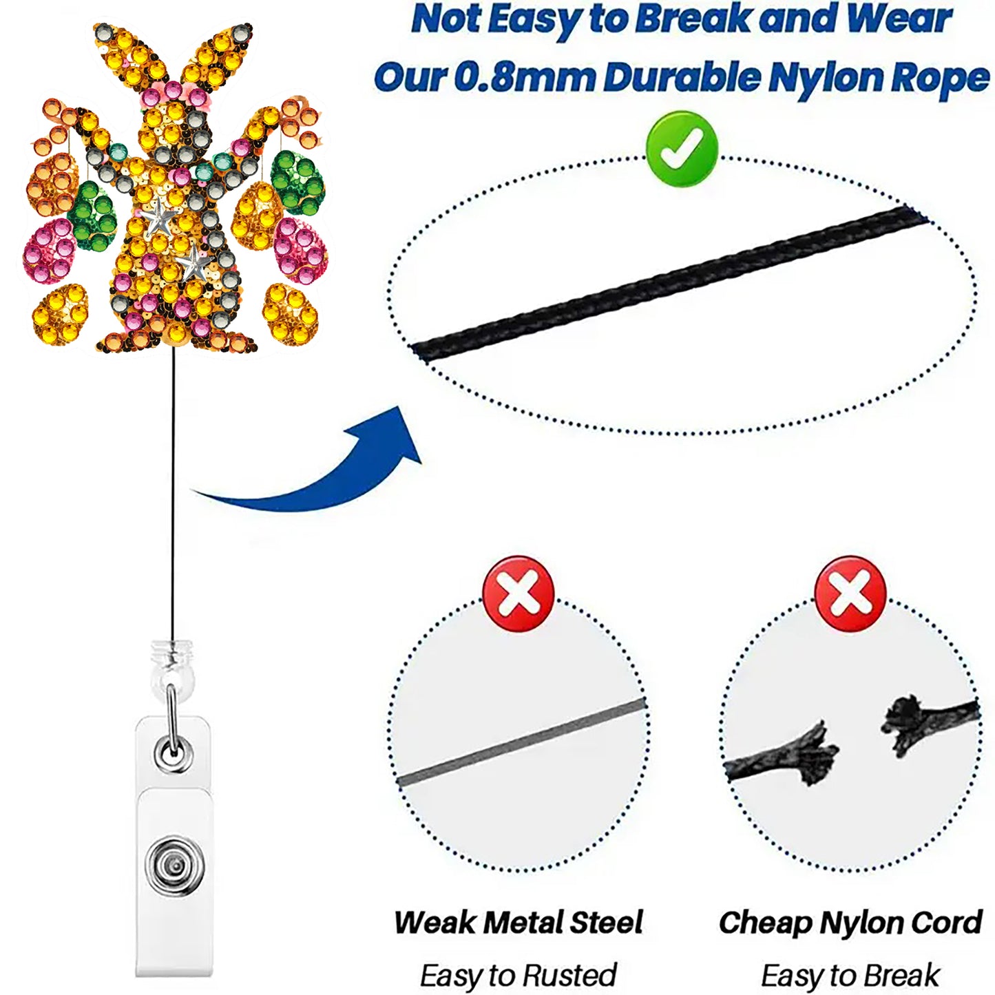 Rabbit 6Pcs DIY Diamond Painting ID Holder with Clip Rhinestone Nurse Badge Reel