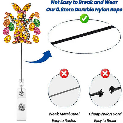 Rabbit 6Pcs DIY Diamond Painting ID Holder with Clip Rhinestone Nurse Badge Reel