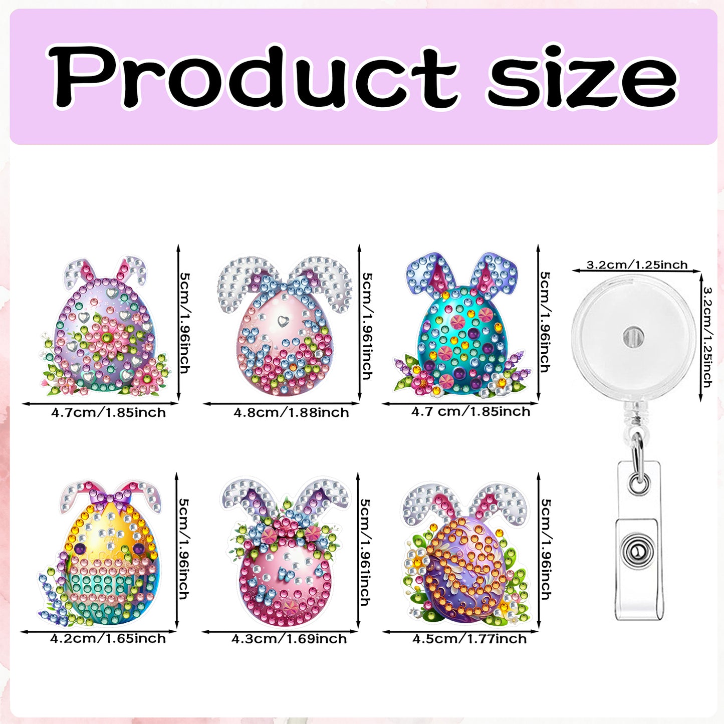 Easter Egg 6Pcs DIY Diamond Painting ID Holder with Clip Rhinestone Badge Reel