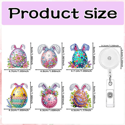 Easter Egg 6Pcs DIY Diamond Painting ID Holder with Clip Rhinestone Badge Reel