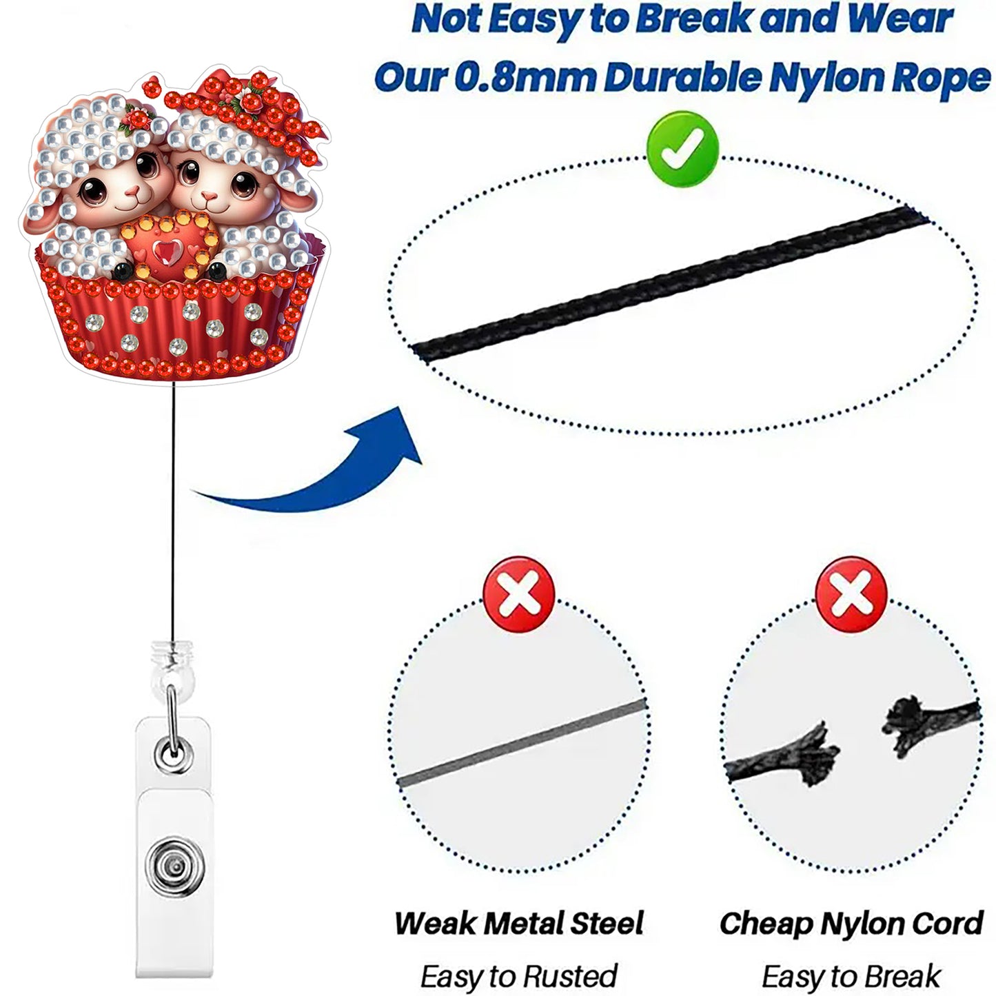 Heart 6Pcs DIY Diamond Painting ID Holder with Clip Rhinestone Nurse Badge Reel