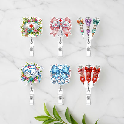 Easter 6Pcs DIY Diamond Painting ID Holder with Clip Rhinestone Nurse Badge Reel