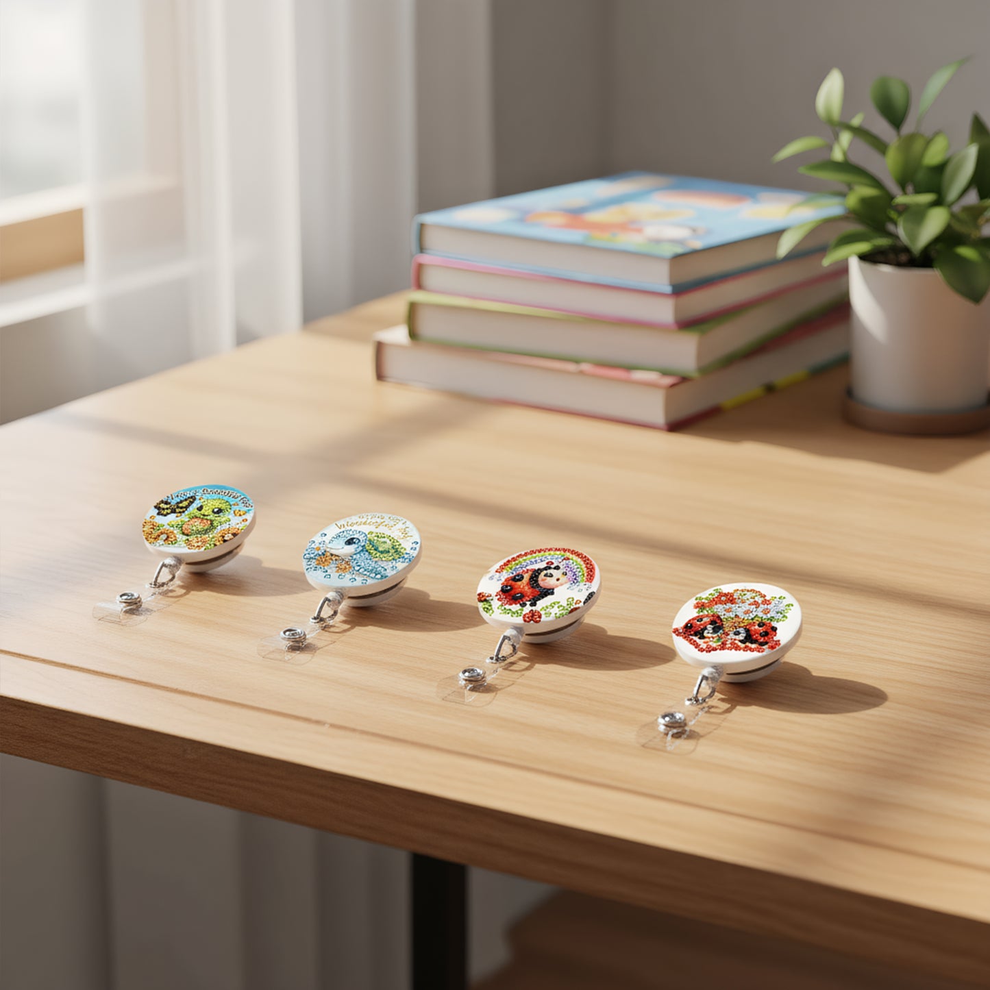 Insects Animals 6Pcs DIY Diamond Art ID Holder with Clip Rhinestone Badge Reel