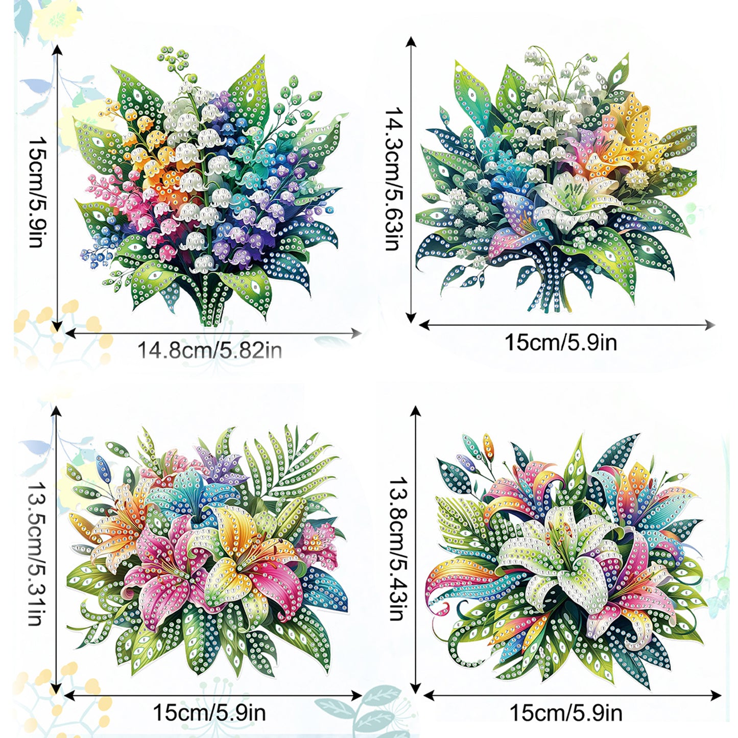 4pcs Lily Bouquet DIY 2D Flat Special Shaped Diamond Painting Kits Pendant Gifts
