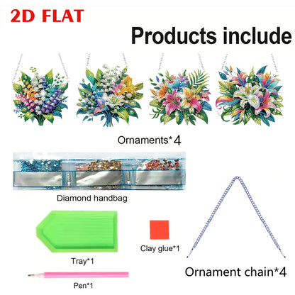 4pcs Lily Bouquet DIY 2D Flat Special Shaped Diamond Painting Kits Pendant Gifts