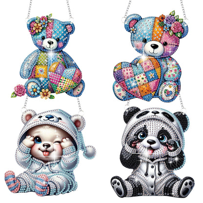 4pcs Bear Panda DIY 2D Flat Special Shaped Diamond Painting Kits Pendant Gifts