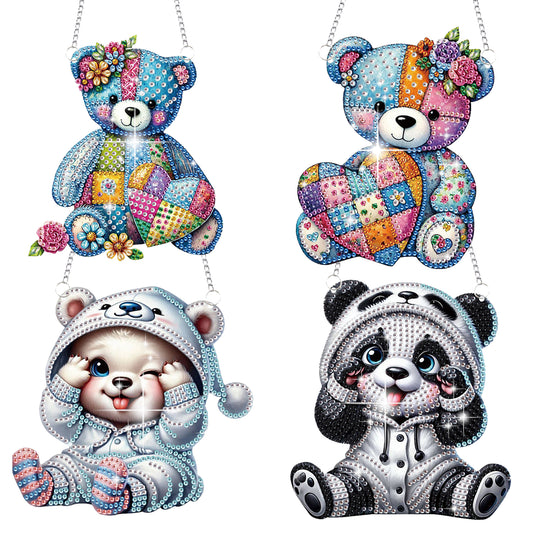4pcs Bear Panda DIY 2D Flat Special Shaped Diamond Painting Kits Pendant Gifts