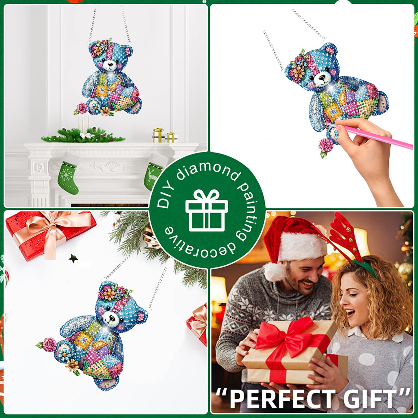 4pcs Bear Panda DIY 2D Flat Special Shaped Diamond Painting Kits Pendant Gifts