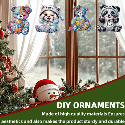 4pcs Bear Panda DIY 2D Flat Special Shaped Diamond Painting Kits Pendant Gifts