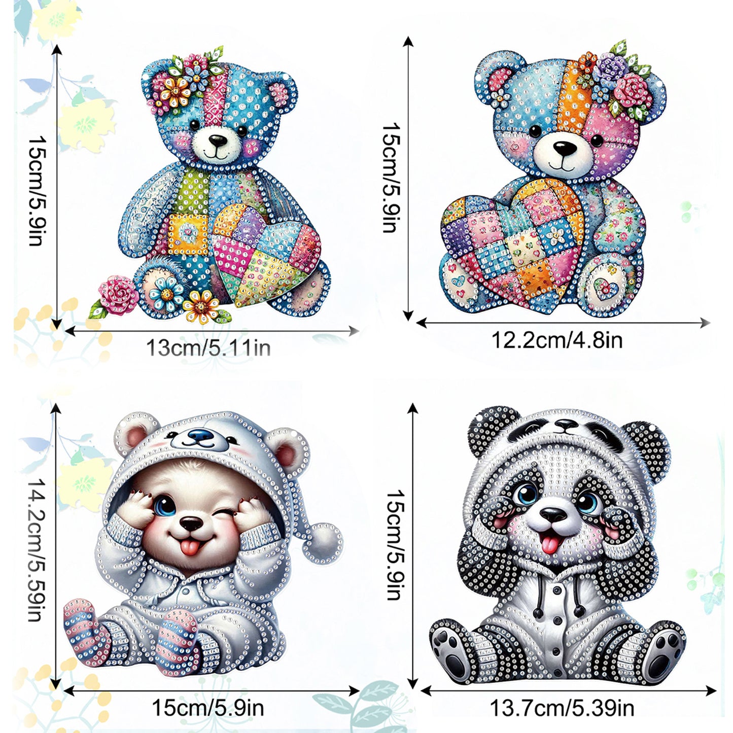 4pcs Bear Panda DIY 2D Flat Special Shaped Diamond Painting Kits Pendant Gifts