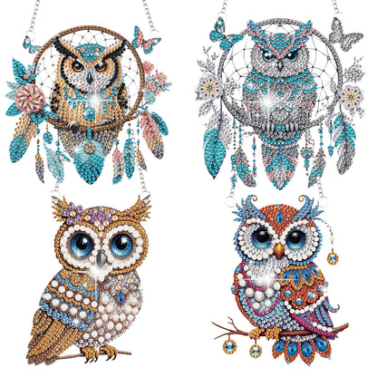 4pcs Owl DIY 2D Flat Special Shaped Diamond Painting Kits Pendant Home Decor