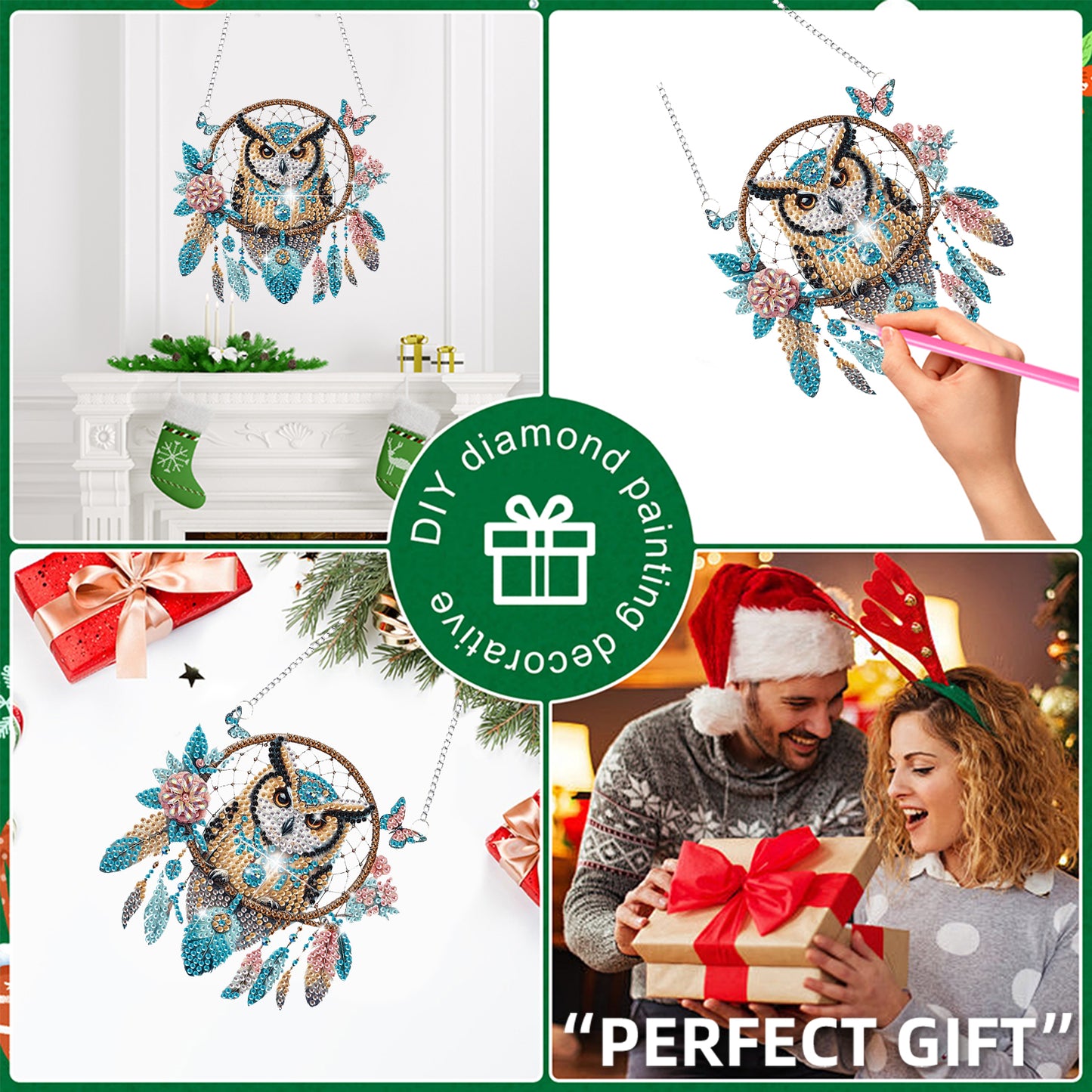 4pcs Owl DIY 2D Flat Special Shaped Diamond Painting Kits Pendant Home Decor