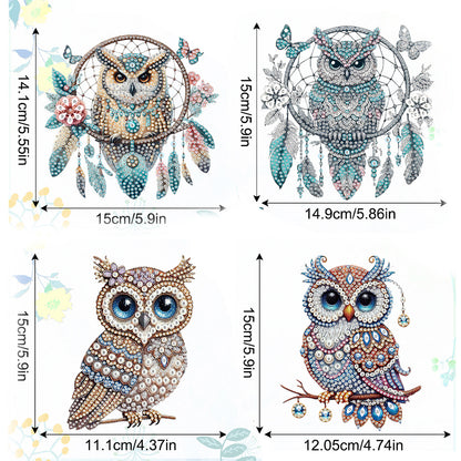 4pcs Owl DIY 2D Flat Special Shaped Diamond Painting Kits Pendant Home Decor