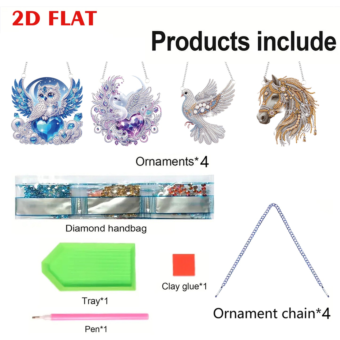 4pcs Animals DIY 2D Flat Special Shaped Diamond Painting Kits Pendant Home Decor