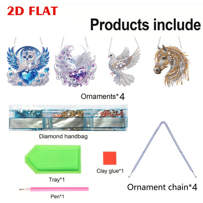 4pcs Animals DIY 2D Flat Special Shaped Diamond Painting Kits Pendant Home Decor