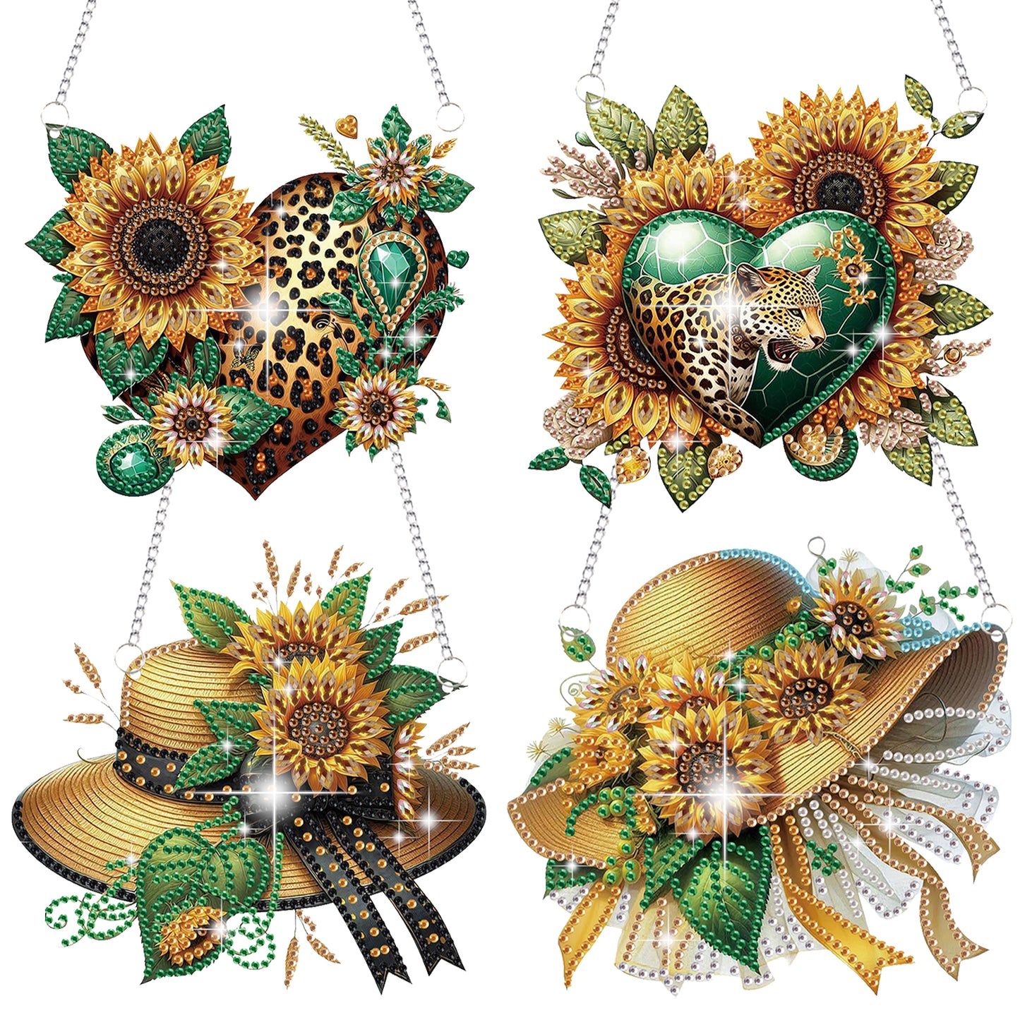 4pcs Sunflower Heart Hat DIY 2D Flat Special Shaped Diamond Painting Kit Pendant