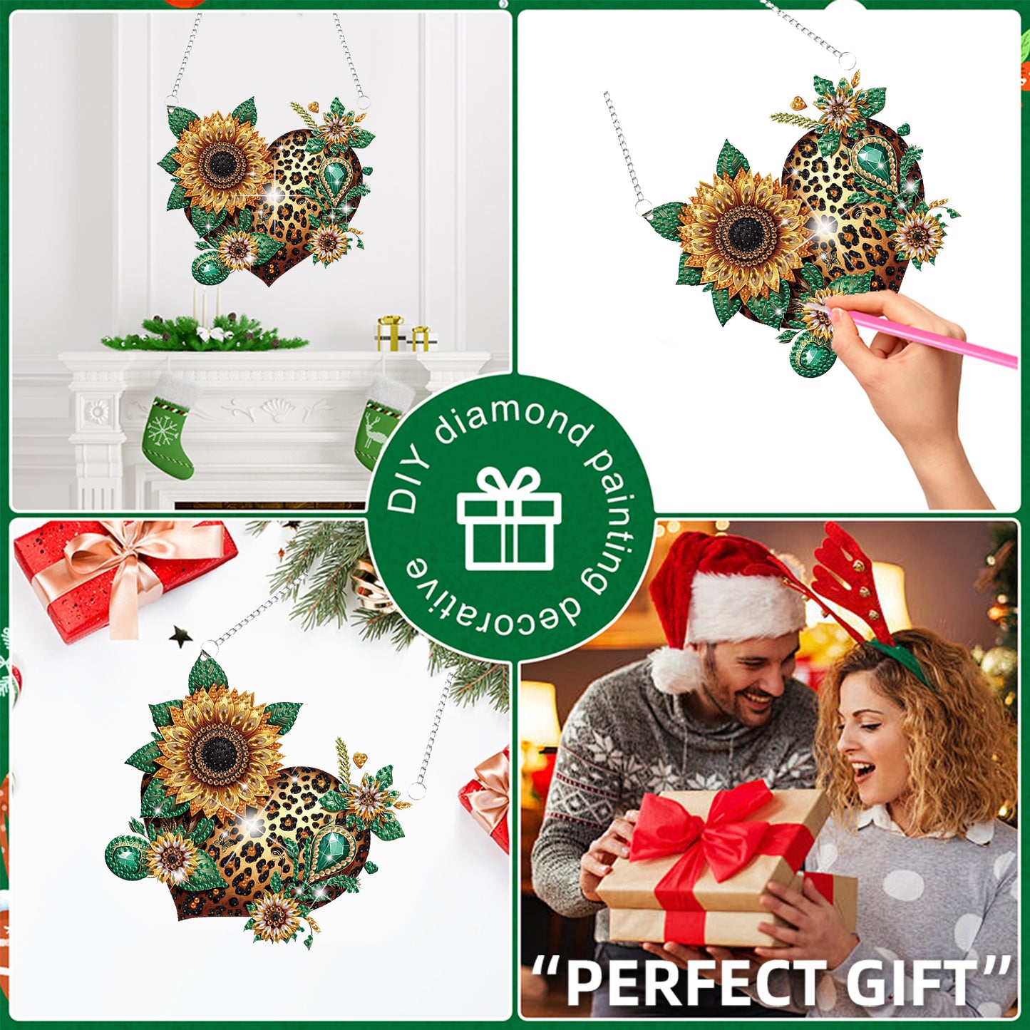 4pcs Sunflower Heart Hat DIY 2D Flat Special Shaped Diamond Painting Kit Pendant