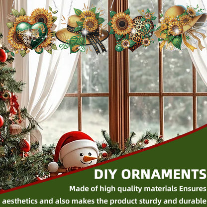 4pcs Sunflower Heart Hat DIY 2D Flat Special Shaped Diamond Painting Kit Pendant