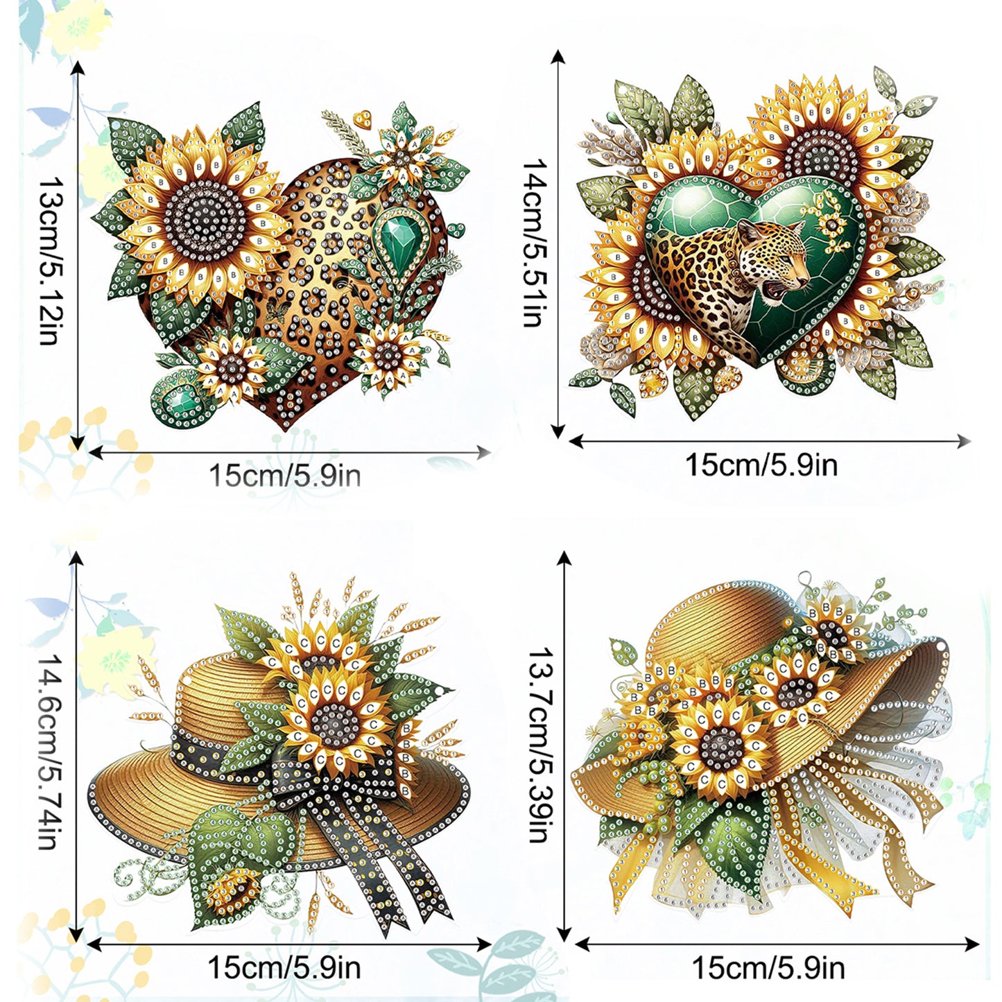 4pcs Sunflower Heart Hat DIY 2D Flat Special Shaped Diamond Painting Kit Pendant