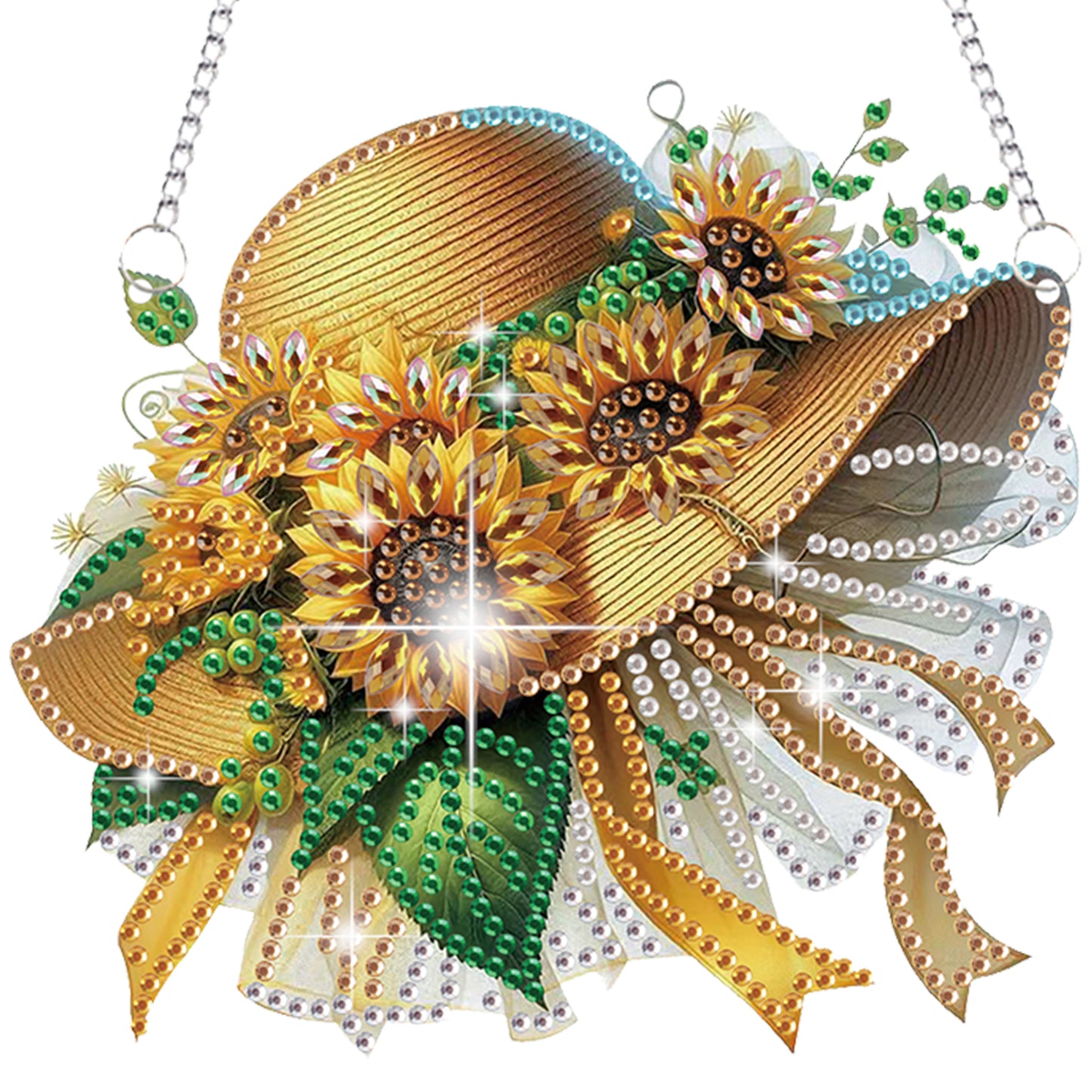 4pcs Sunflower Heart Hat DIY 2D Flat Special Shaped Diamond Painting Kit Pendant