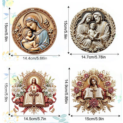 4pcs Virgin Mary Jesus DIY 2D Flat Special Shaped Diamond Painting Kits Pendant