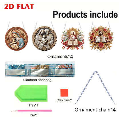 4pcs Virgin Mary Jesus DIY 2D Flat Special Shaped Diamond Painting Kits Pendant