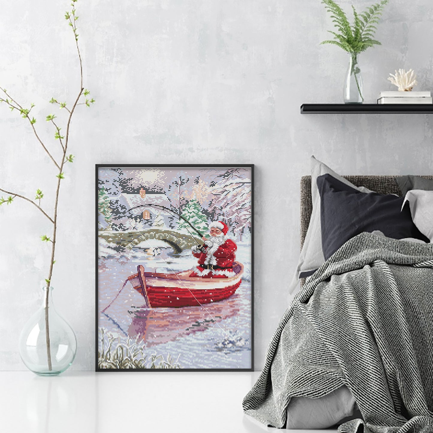 Santa Claus Fishing - 14CT Stamped Cross Stitch 33*44CM (Joy Sunday)