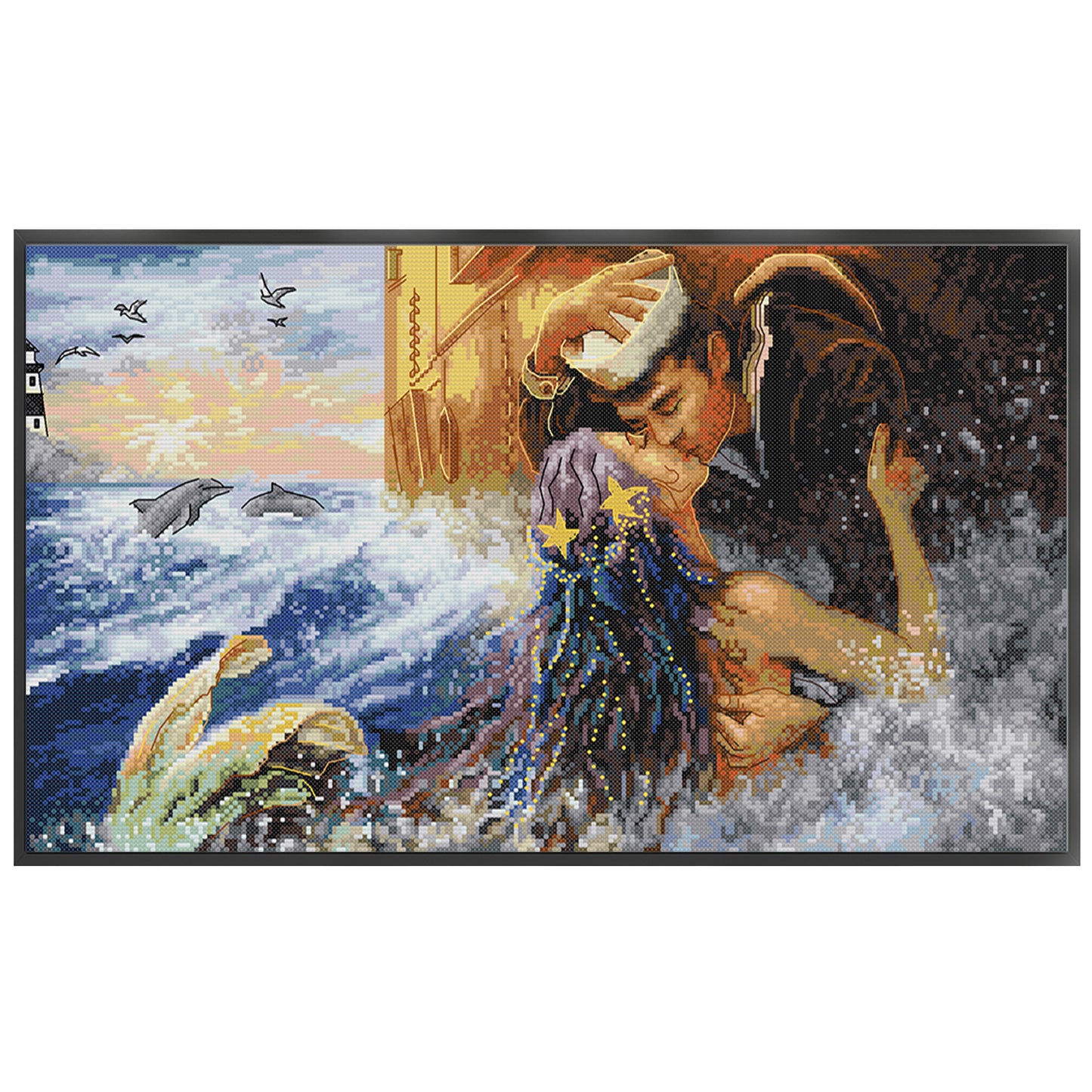 A Kiss To The Mermaid - 14CT Stamped Cross Stitch 52*33CM (Joy Sunday)