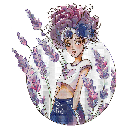Lavender Girl - 14CT Stamped Cross Stitch 28*31CM (Joy Sunday)