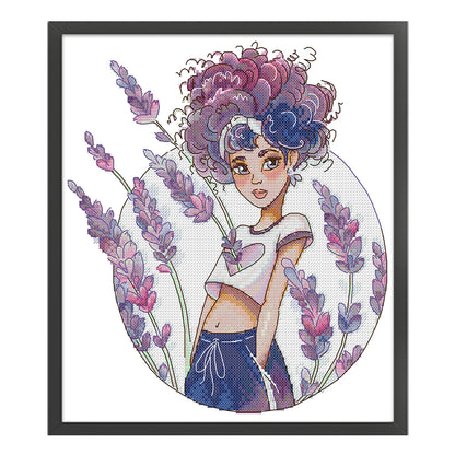 Lavender Girl - 14CT Stamped Cross Stitch 28*31CM (Joy Sunday)