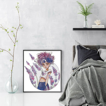 Lavender Girl - 14CT Stamped Cross Stitch 28*31CM (Joy Sunday)