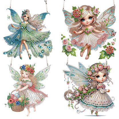 4pcs Elf Girl DIY 2D Flat Special Shaped Diamond Painting Kits Pendant Gifts