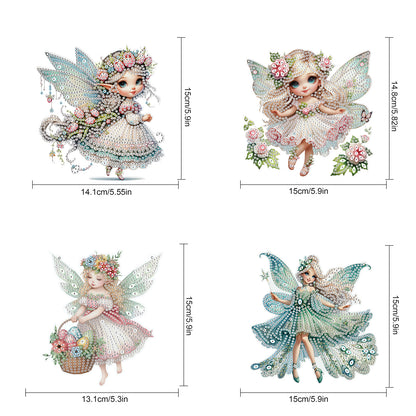 4pcs Elf Girl DIY 2D Flat Special Shaped Diamond Painting Kits Pendant Gifts