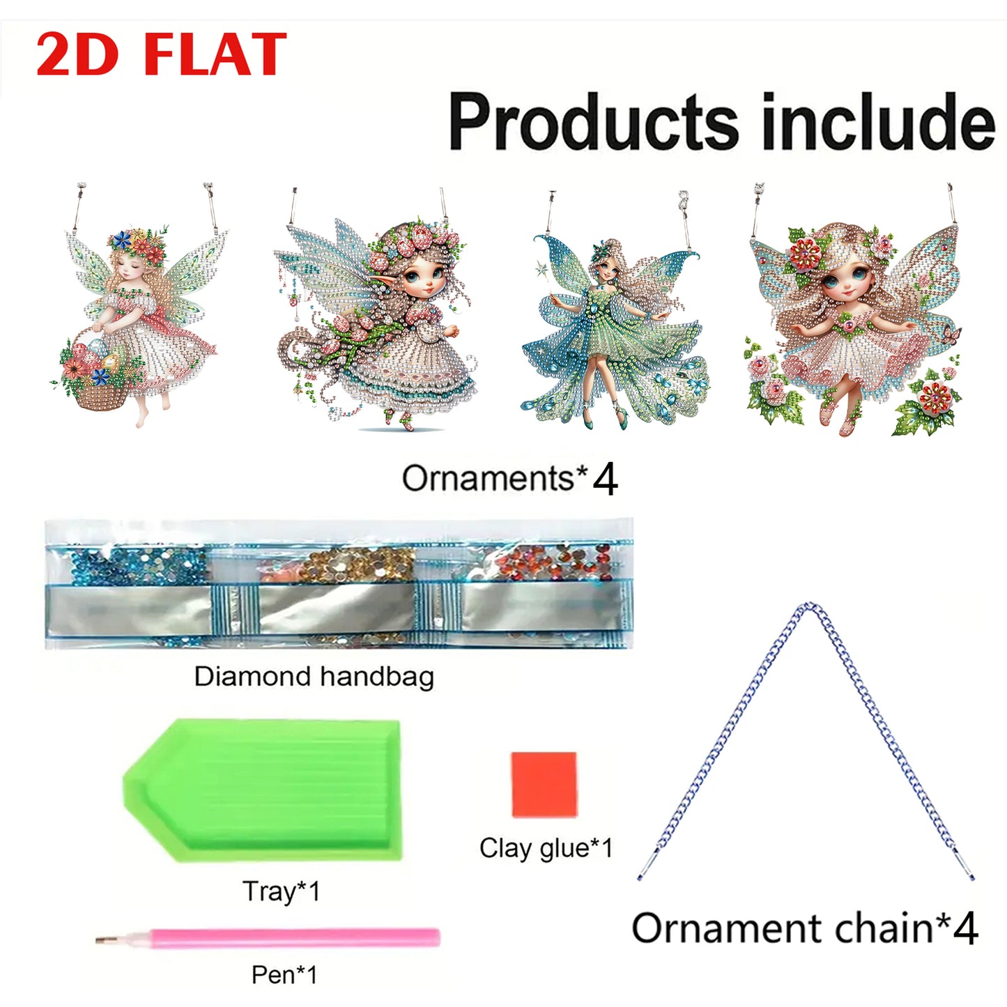 4pcs Elf Girl DIY 2D Flat Special Shaped Diamond Painting Kits Pendant Gifts