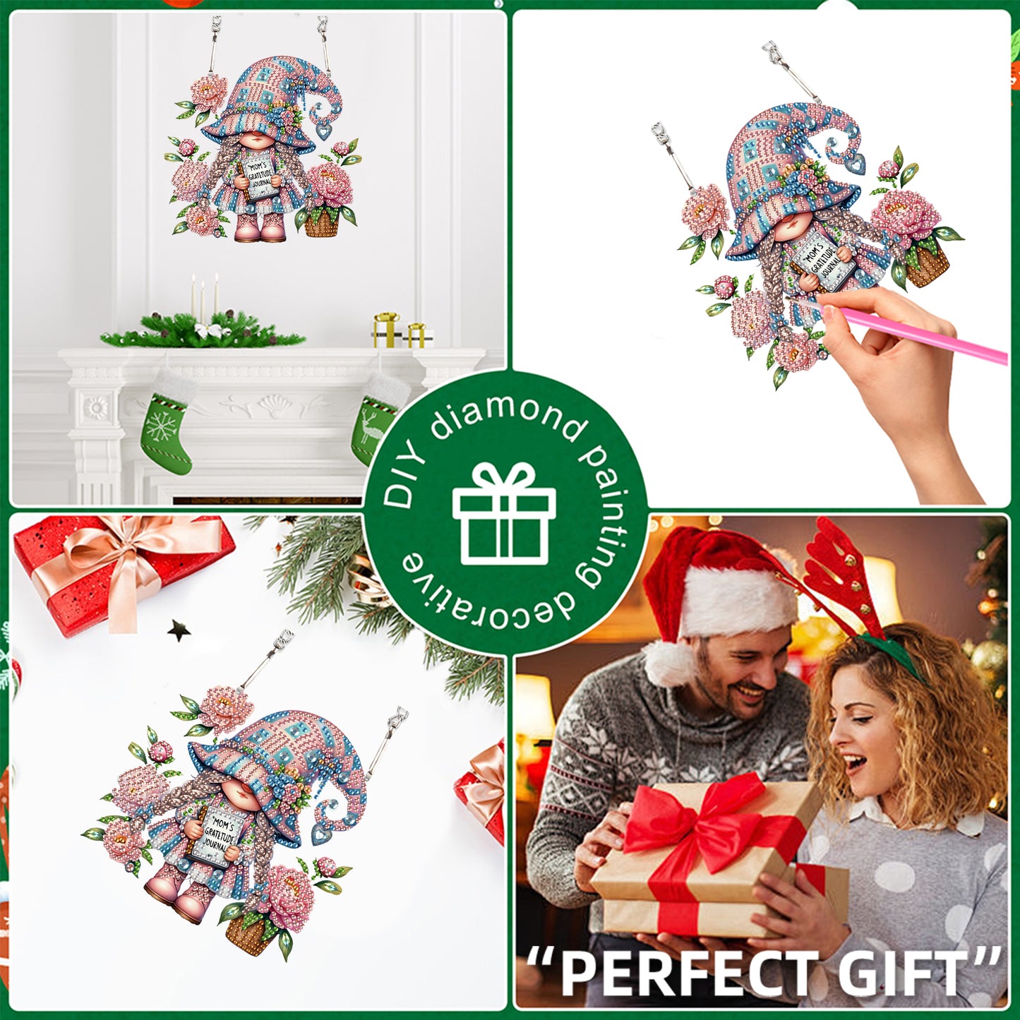 4pcs Flower Gnome DIY 2D Flat Special Shaped Diamond Painting Kits Pendant Gifts