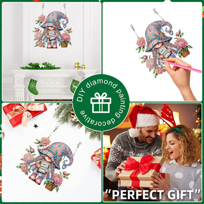 4pcs Flower Gnome DIY 2D Flat Special Shaped Diamond Painting Kits Pendant Gifts