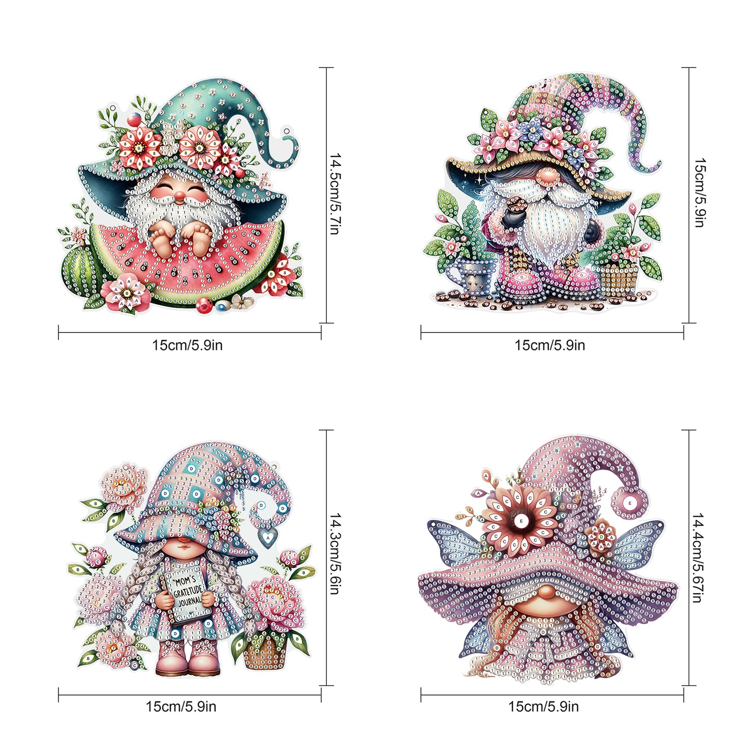 4pcs Flower Gnome DIY 2D Flat Special Shaped Diamond Painting Kits Pendant Gifts