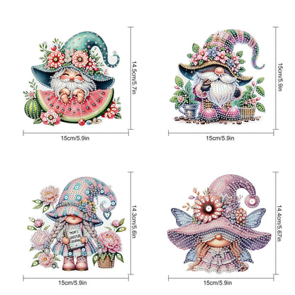 4pcs Flower Gnome DIY 2D Flat Special Shaped Diamond Painting Kits Pendant Gifts