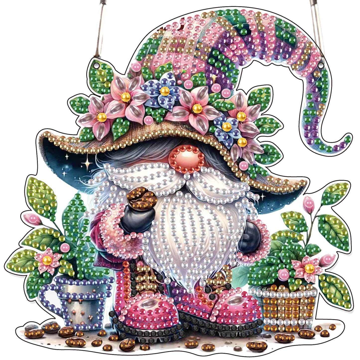 4pcs Flower Gnome DIY 2D Flat Special Shaped Diamond Painting Kits Pendant Gifts