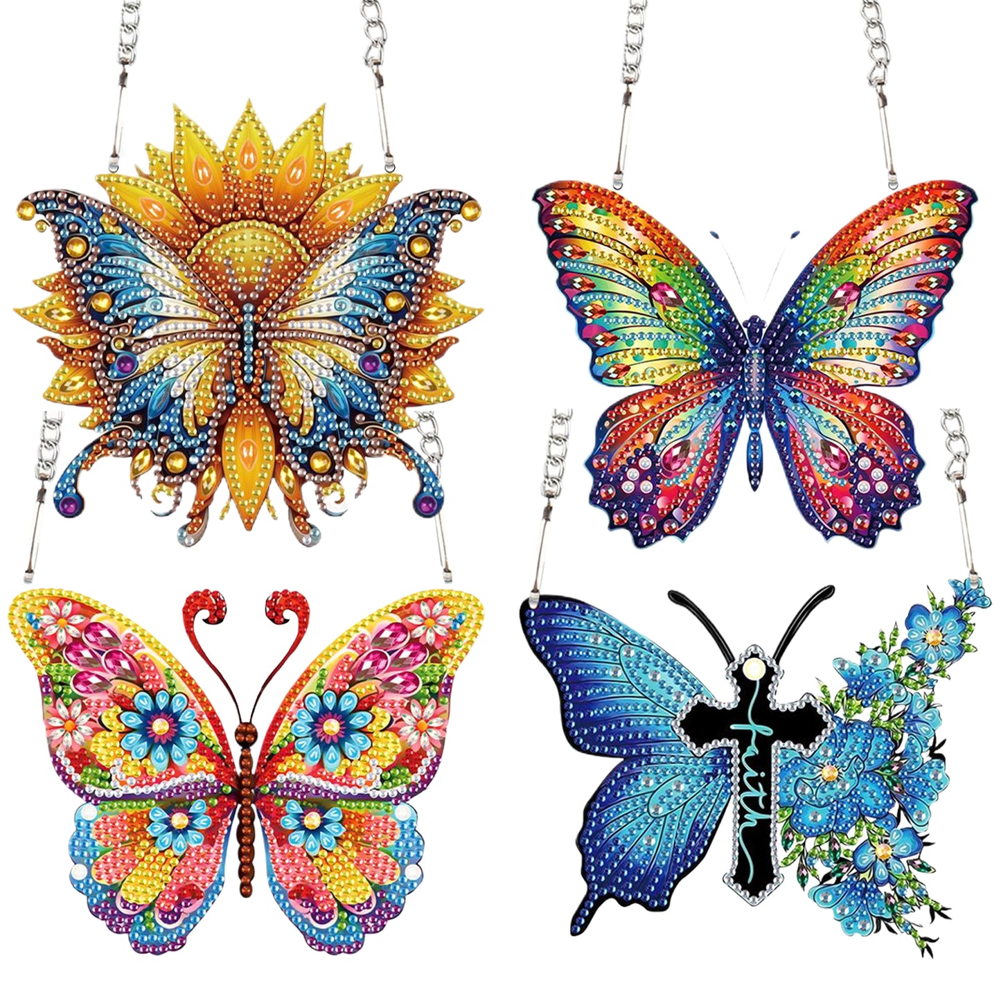 4pcs Butterfly DIY 2D Flat Special Shaped Diamond Painting Kits Pendant Gifts