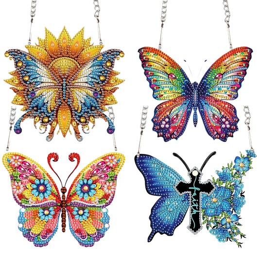 4pcs Butterfly DIY 2D Flat Special Shaped Diamond Painting Kits Pendant Gifts