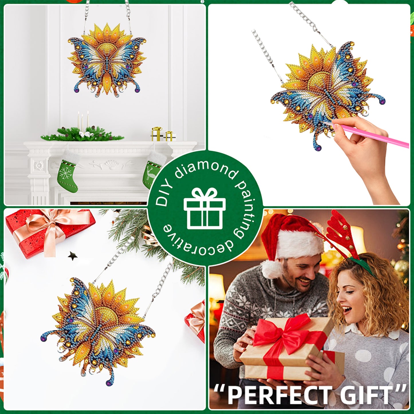 4pcs Butterfly DIY 2D Flat Special Shaped Diamond Painting Kits Pendant Gifts