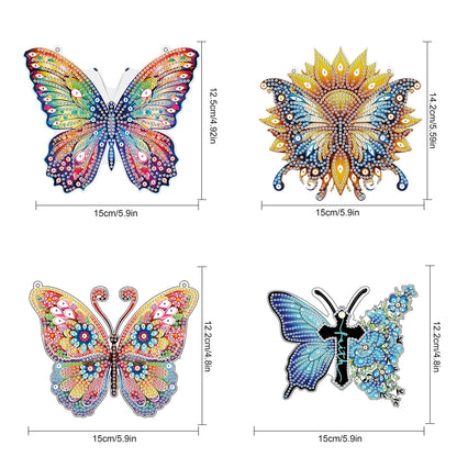 4pcs Butterfly DIY 2D Flat Special Shaped Diamond Painting Kits Pendant Gifts