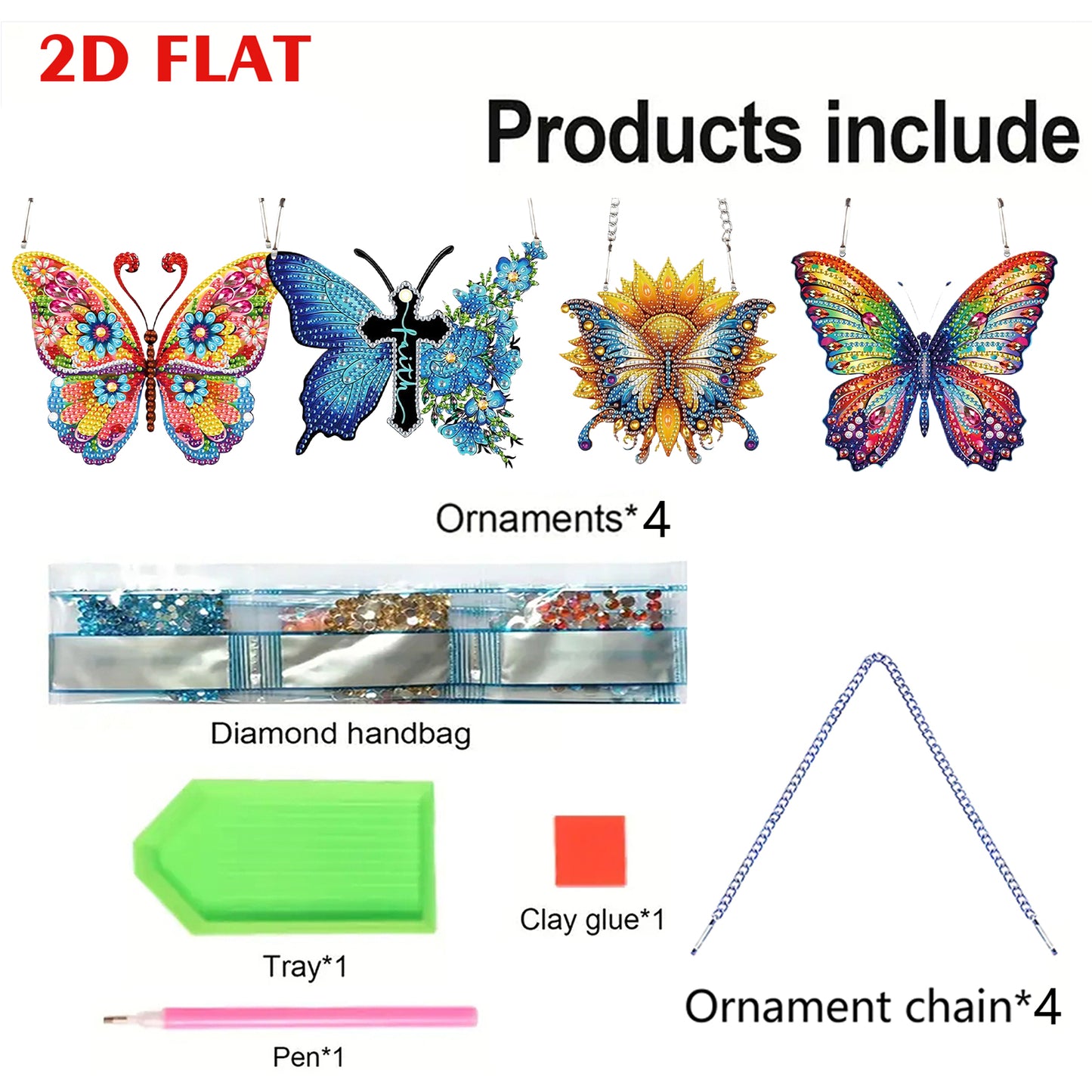 4pcs Butterfly DIY 2D Flat Special Shaped Diamond Painting Kits Pendant Gifts
