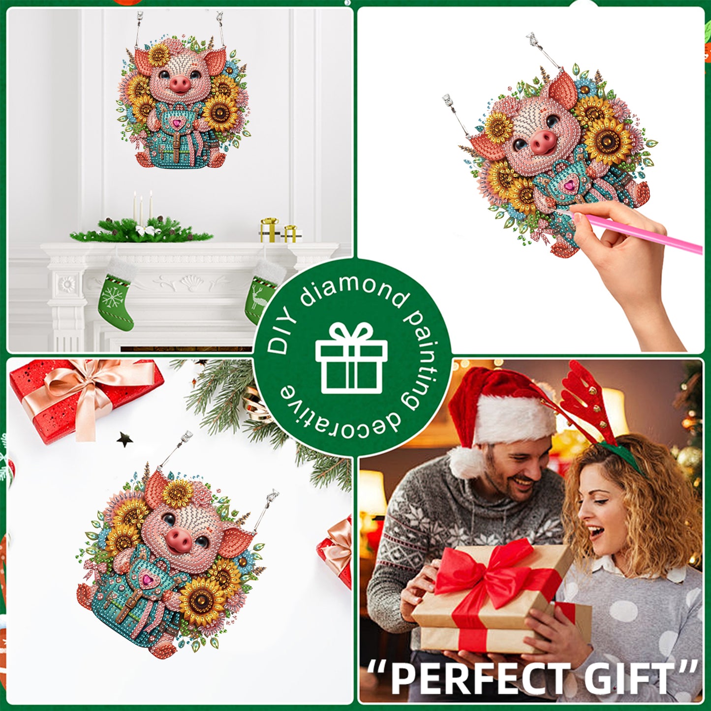 4pcs Sunflower Animal DIY 2D Flat Special Shaped Diamond Painting Kits Pendant