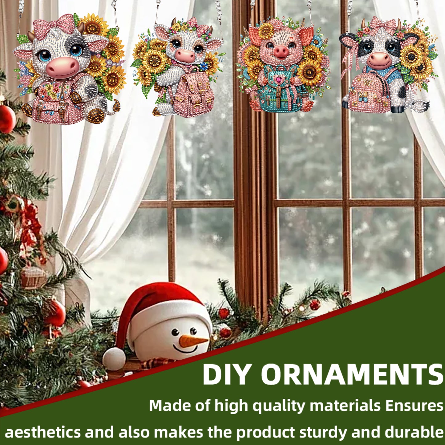 4pcs Sunflower Animal DIY 2D Flat Special Shaped Diamond Painting Kits Pendant