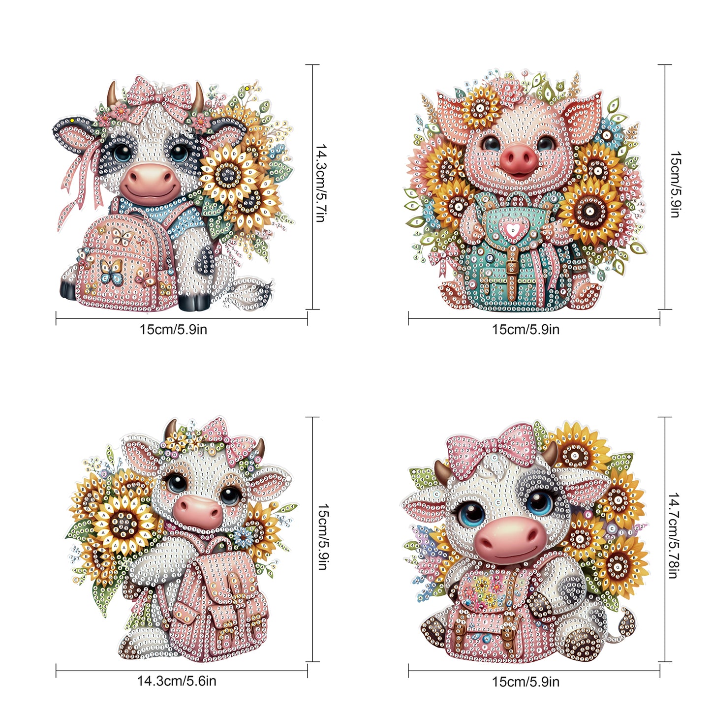 4pcs Sunflower Animal DIY 2D Flat Special Shaped Diamond Painting Kits Pendant