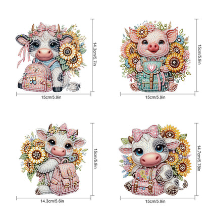 4pcs Sunflower Animal DIY 2D Flat Special Shaped Diamond Painting Kits Pendant